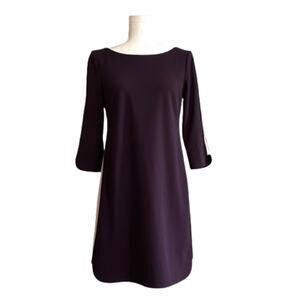 Vince Camuto Dress Purple Crepe Side Stripe Boatneck 3/4 Sleeve Sheath Size 4